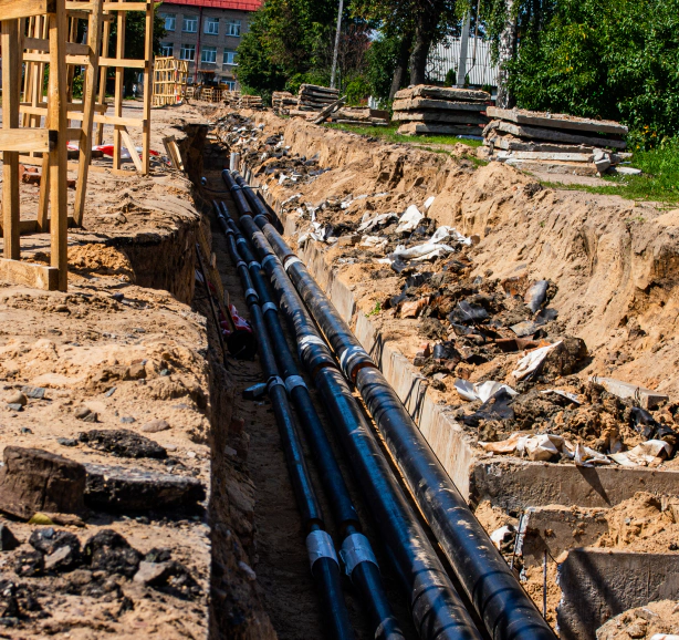 commercial plumbing line on a yard