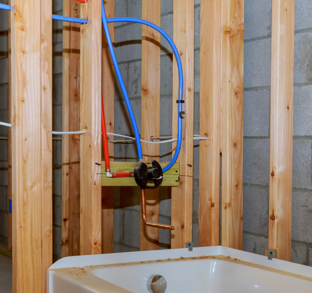 new construction comfort room plumbing line